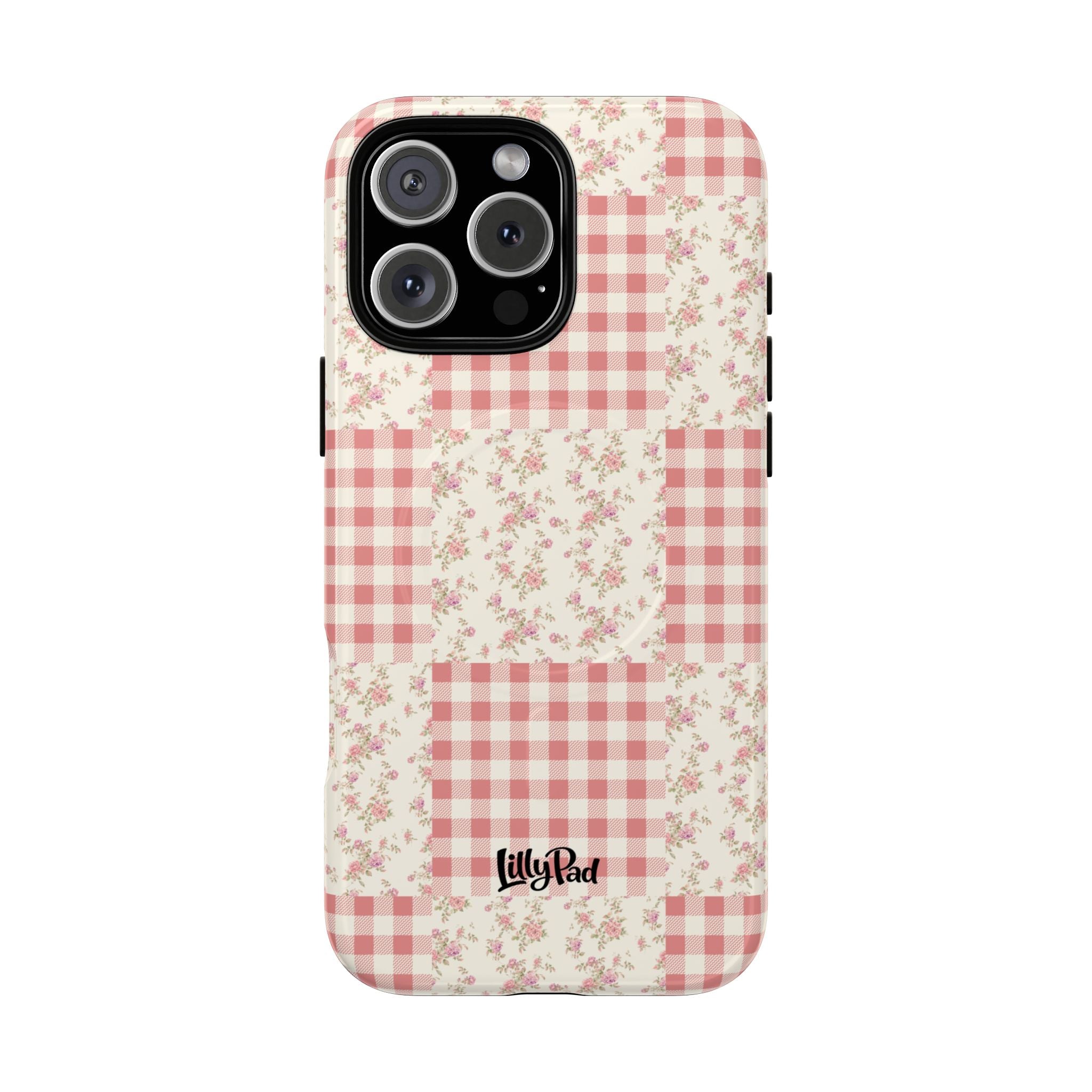 Pink Gingham Flower Phone Case | Tough Magnetic Case