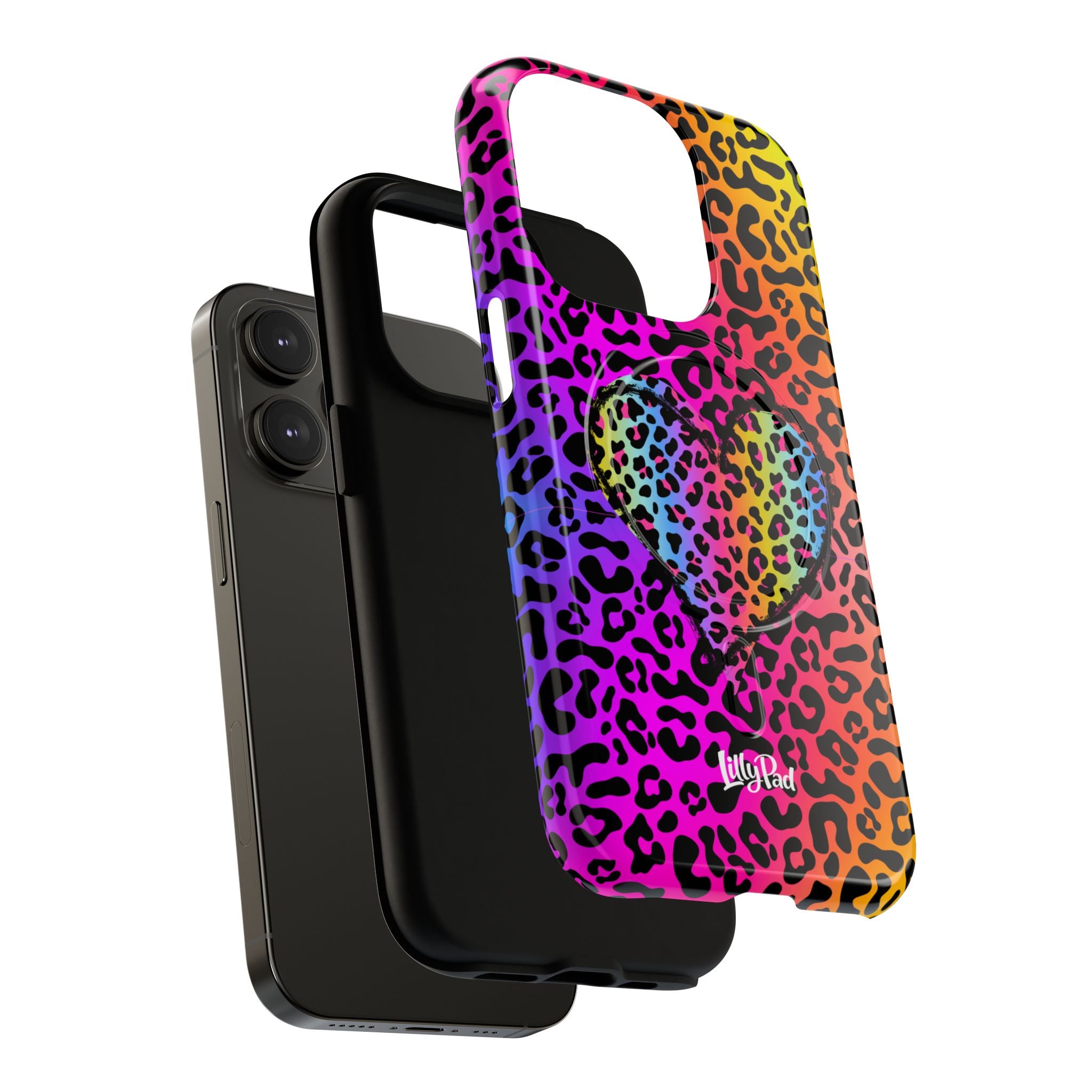 Rainbow Leopard Heart Phone Case | Tough Magnetic Case