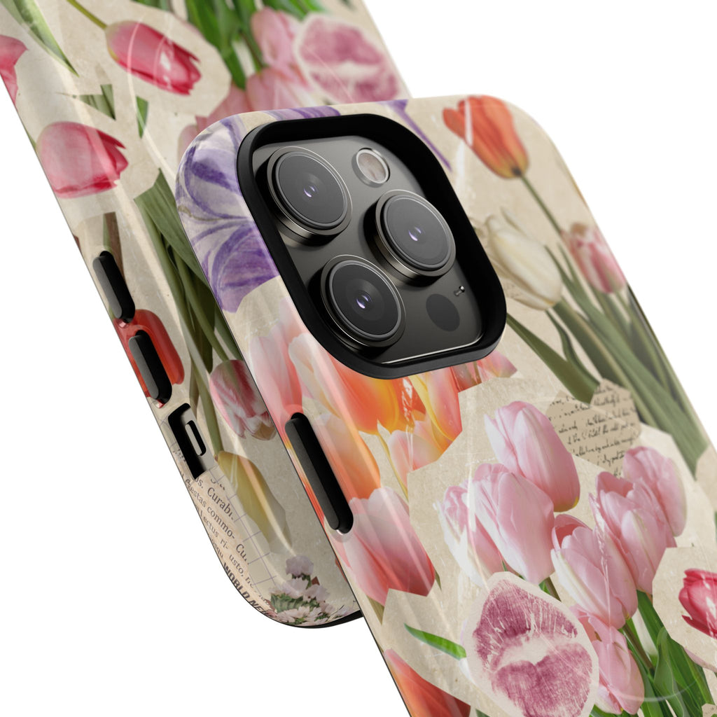 Vintage Tulip Collage Tough Phone Case | Floral iPhone Magnetic Case