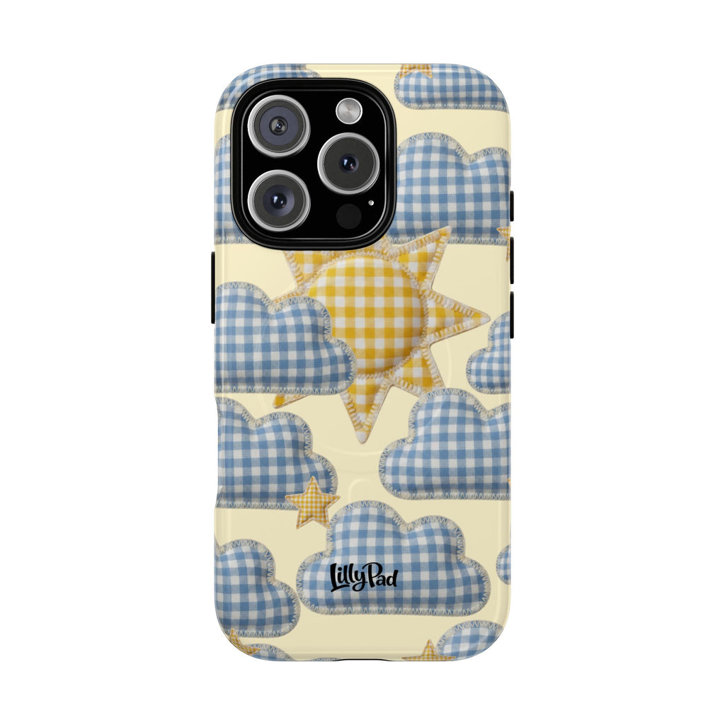 Gingham Sun and Clouds Phone Case | Tough Magnetic Case