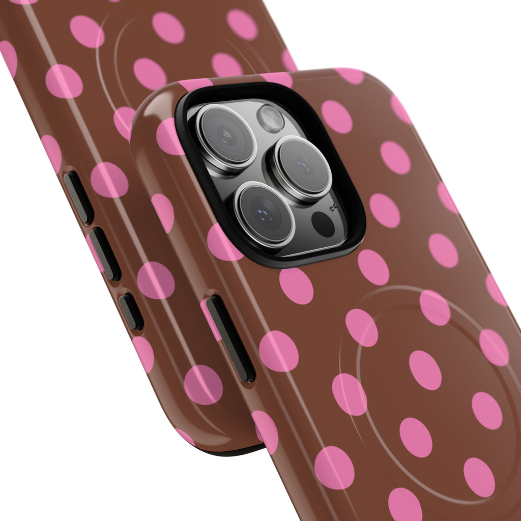 Pink Polka Dot Brown Phone Case | Magnetic Tough Case