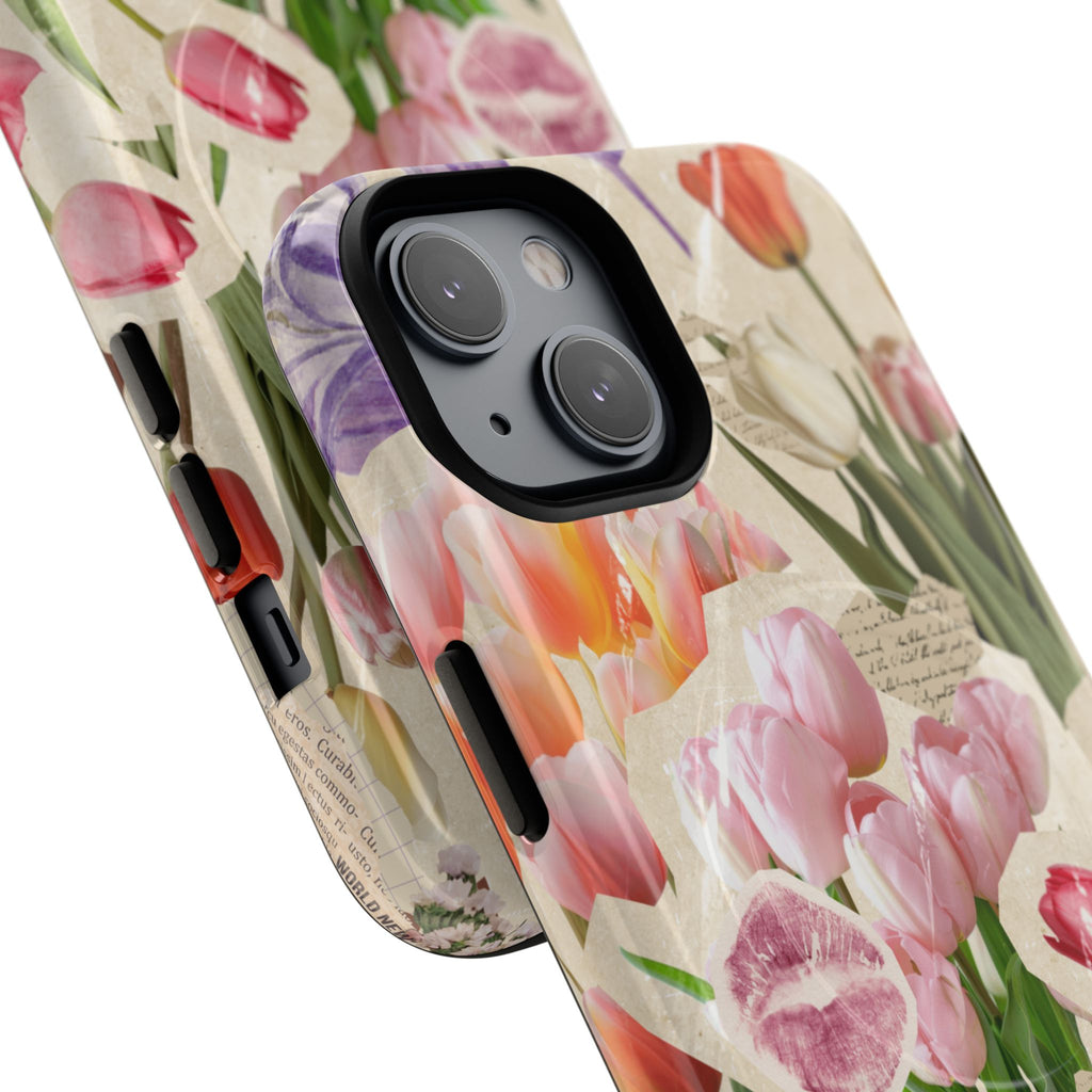 Vintage Tulip Collage Tough Phone Case | Floral iPhone Magnetic Case