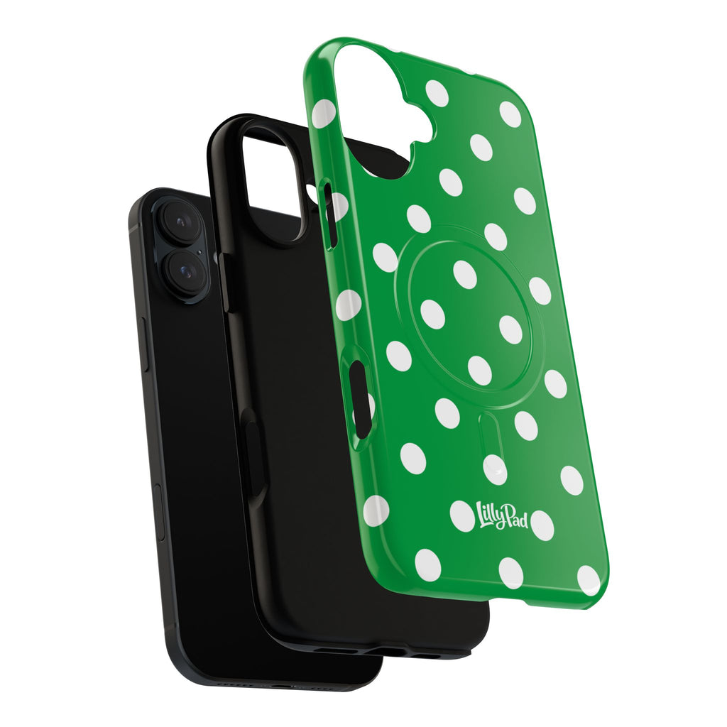 White Polka Dot Green Phone Case | Tough Magnetic Case