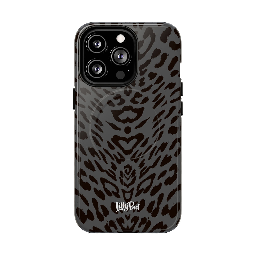 Leopard Print Magnetic Phone Case | Tough Magnetic Case, Black Animal Pattern