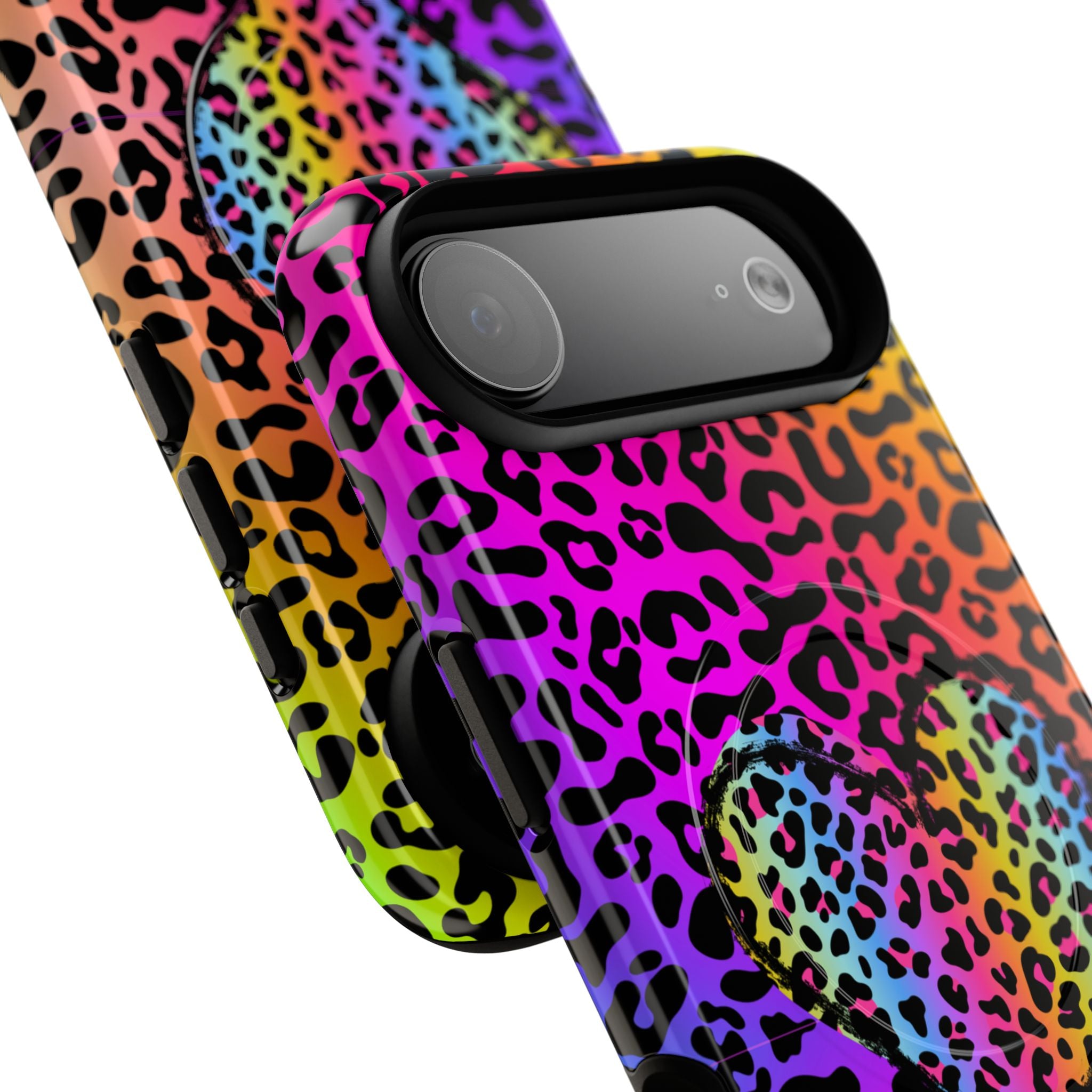 Rainbow Leopard Heart Phone Case | Tough Magnetic Case