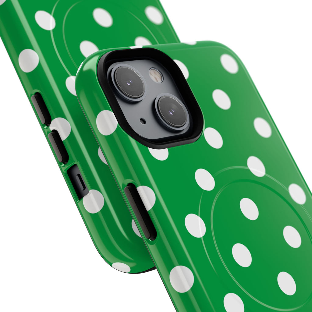 White Polka Dot Green Phone Case | Tough Magnetic Case