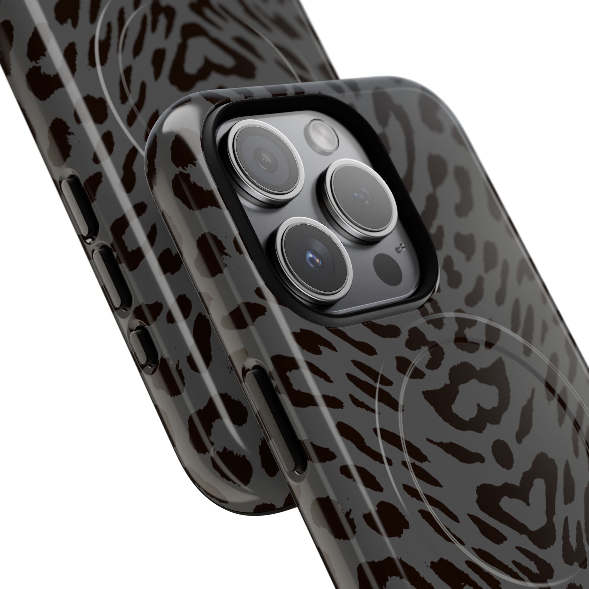 Leopard Print Magnetic Phone Case | Tough Magnetic Case, Black Animal Pattern