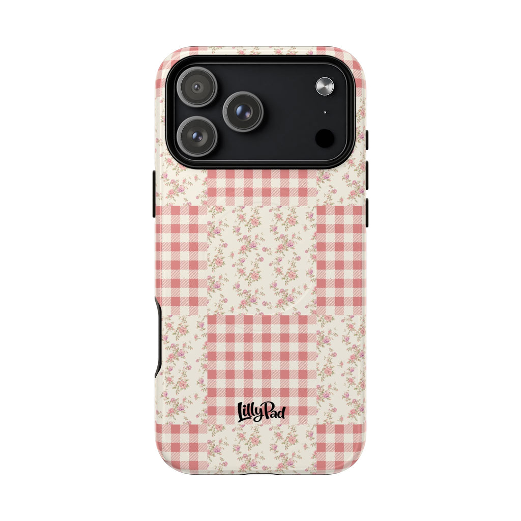 Pink Gingham Flower Phone Case | Tough Magnetic Case