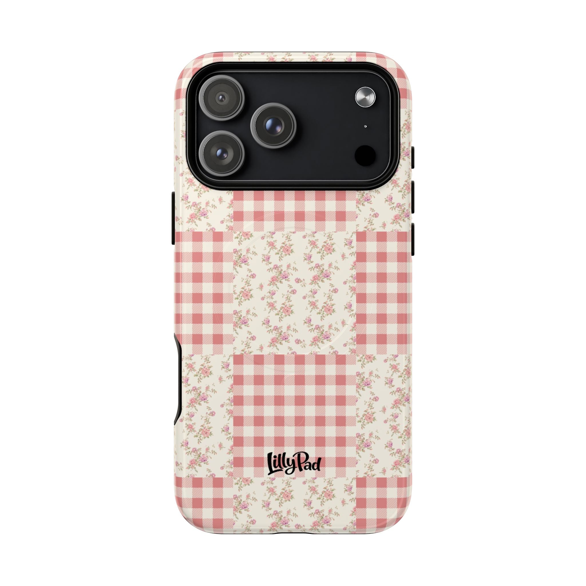 Pink Gingham Flower Phone Case | Tough Magnetic Case