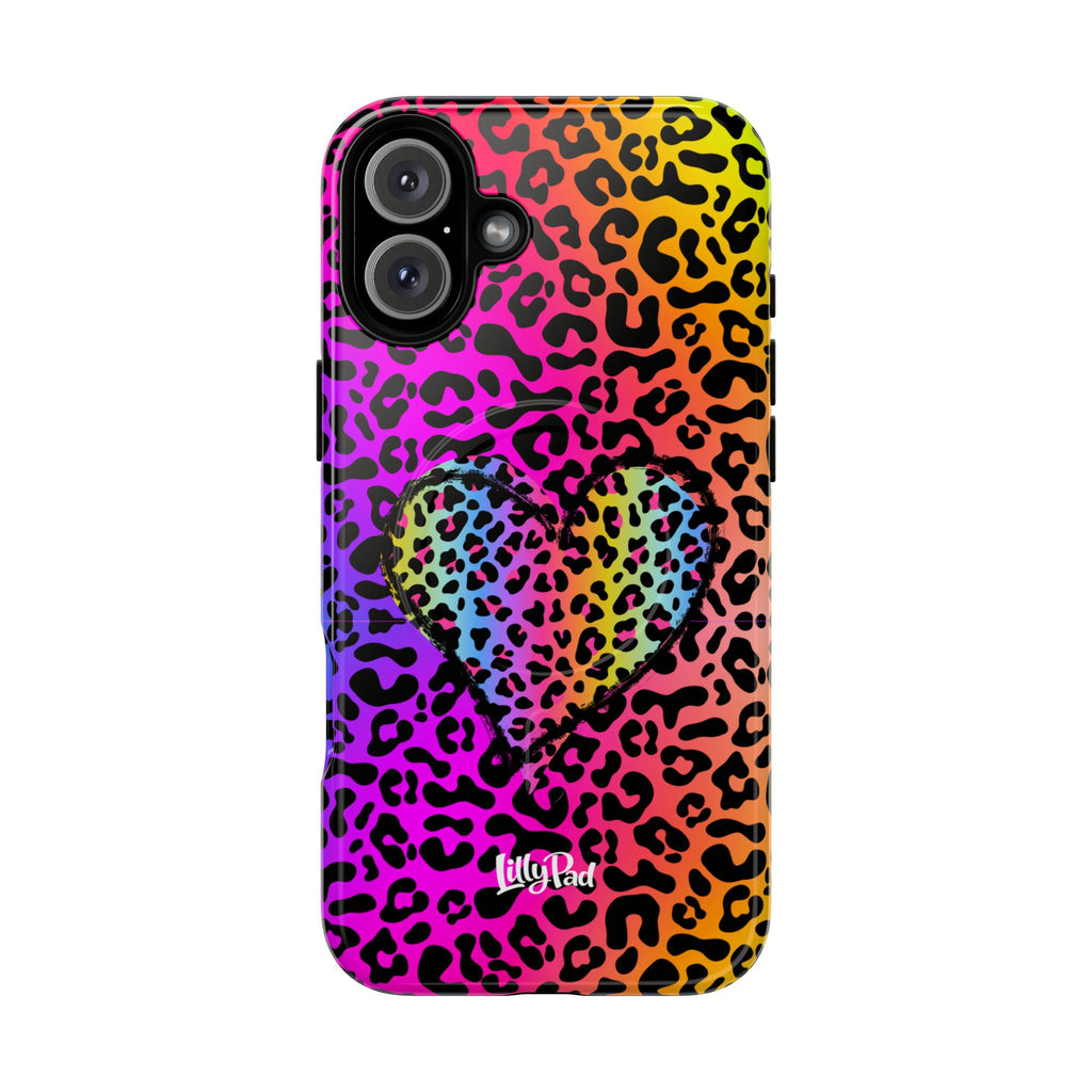 Rainbow Leopard Heart Phone Case | Tough Magnetic Case