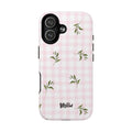 Pink Gingham with Green Leaves phone case | Tough Magnetic Cases