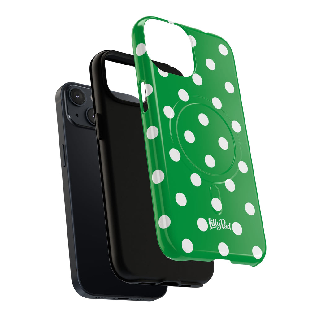 White Polka Dot Green Phone Case | Tough Magnetic Case