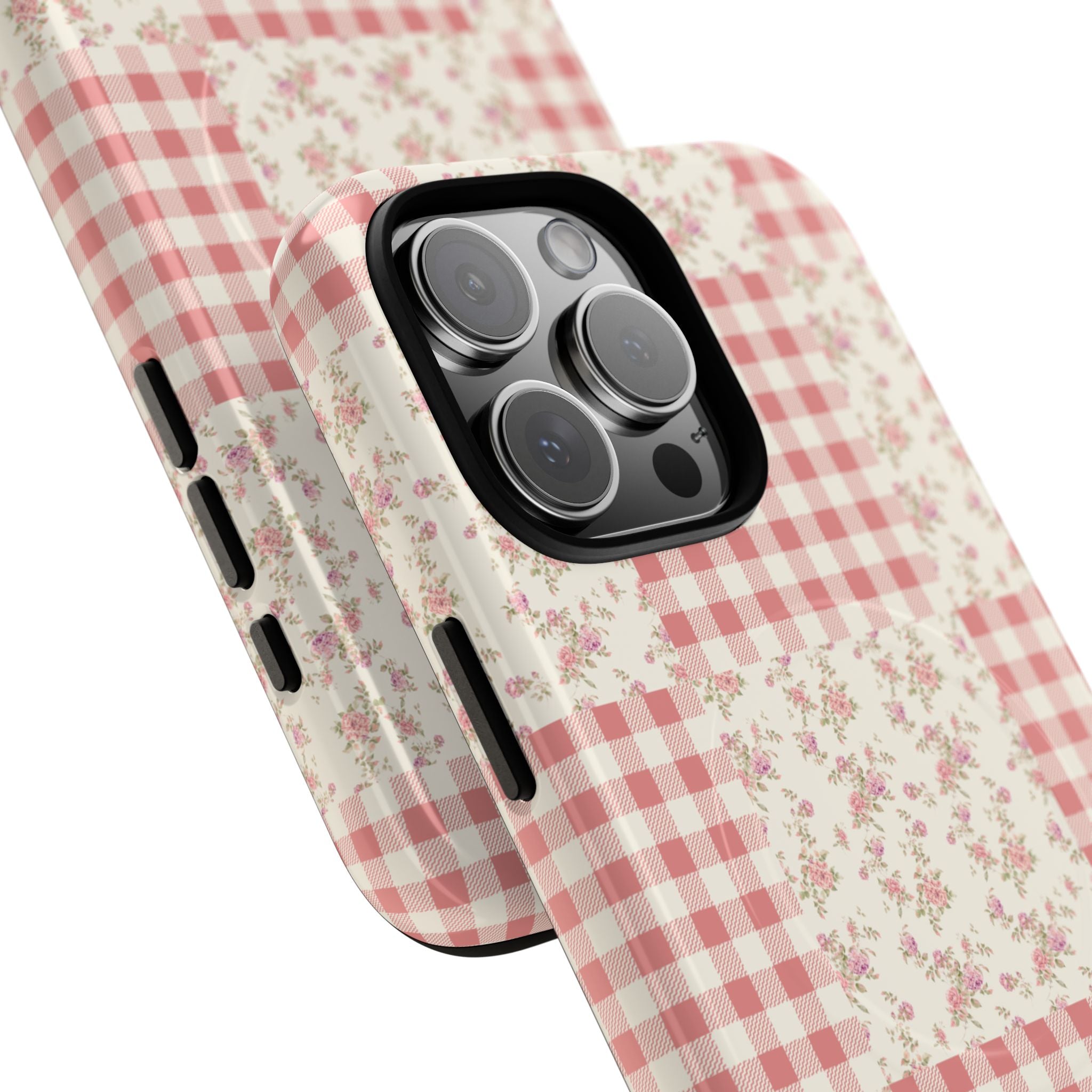 Pink Gingham Flower Phone Case | Tough Magnetic Case