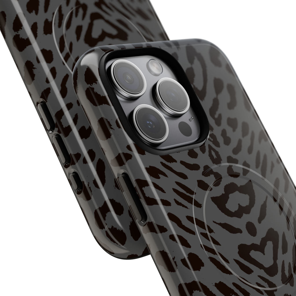 Leopard Print Magnetic Phone Case | Tough Magnetic Case, Black Animal Pattern