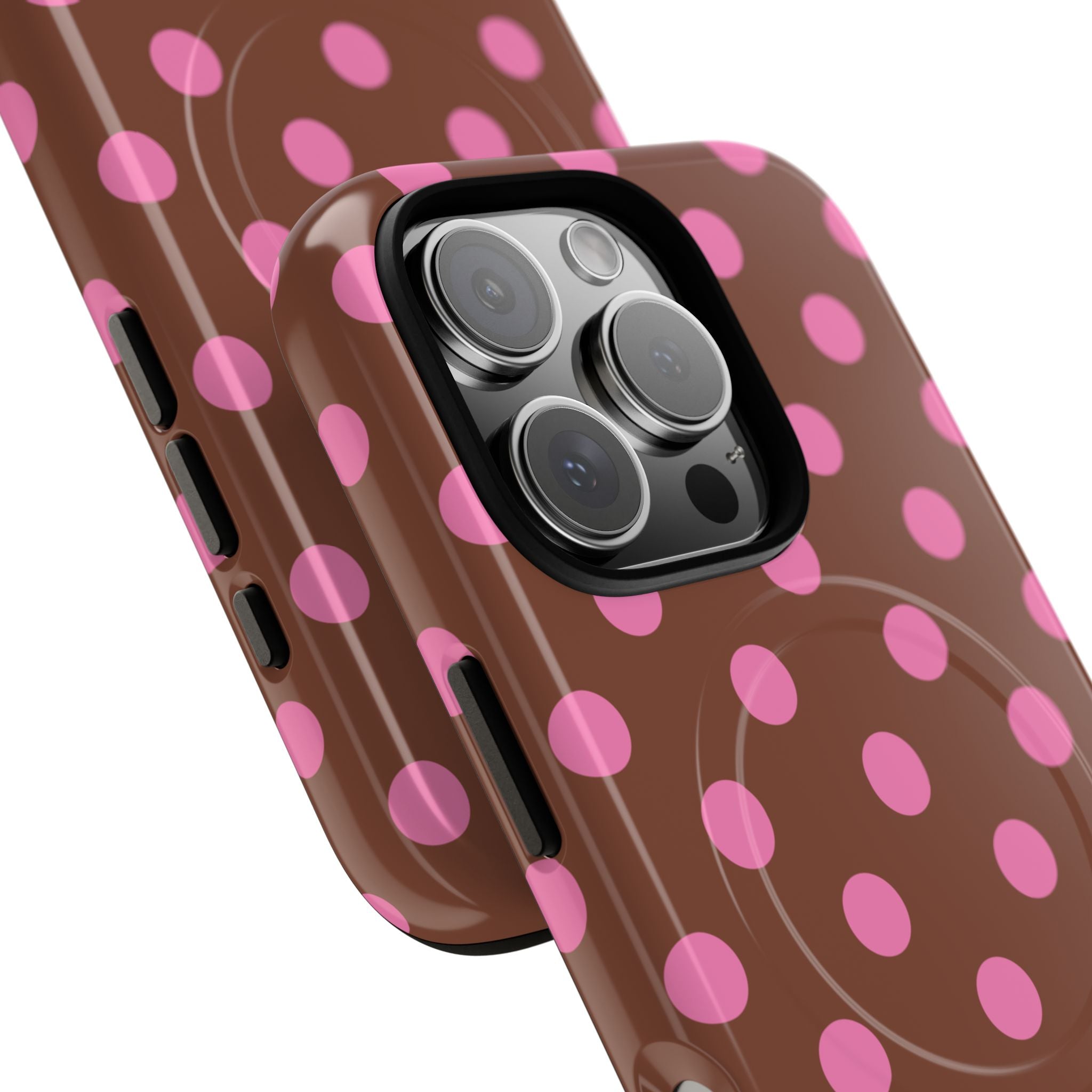 Pink Polka Dot Brown Phone Case | Magnetic Tough Case