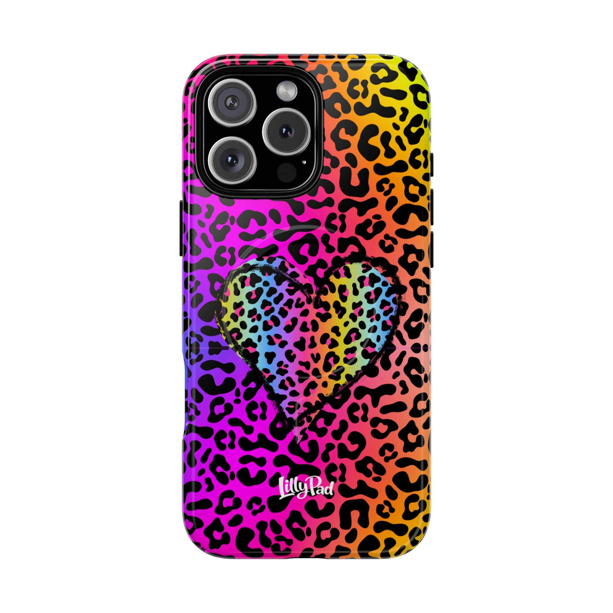 Rainbow Leopard Heart Phone Case | Tough Magnetic Case