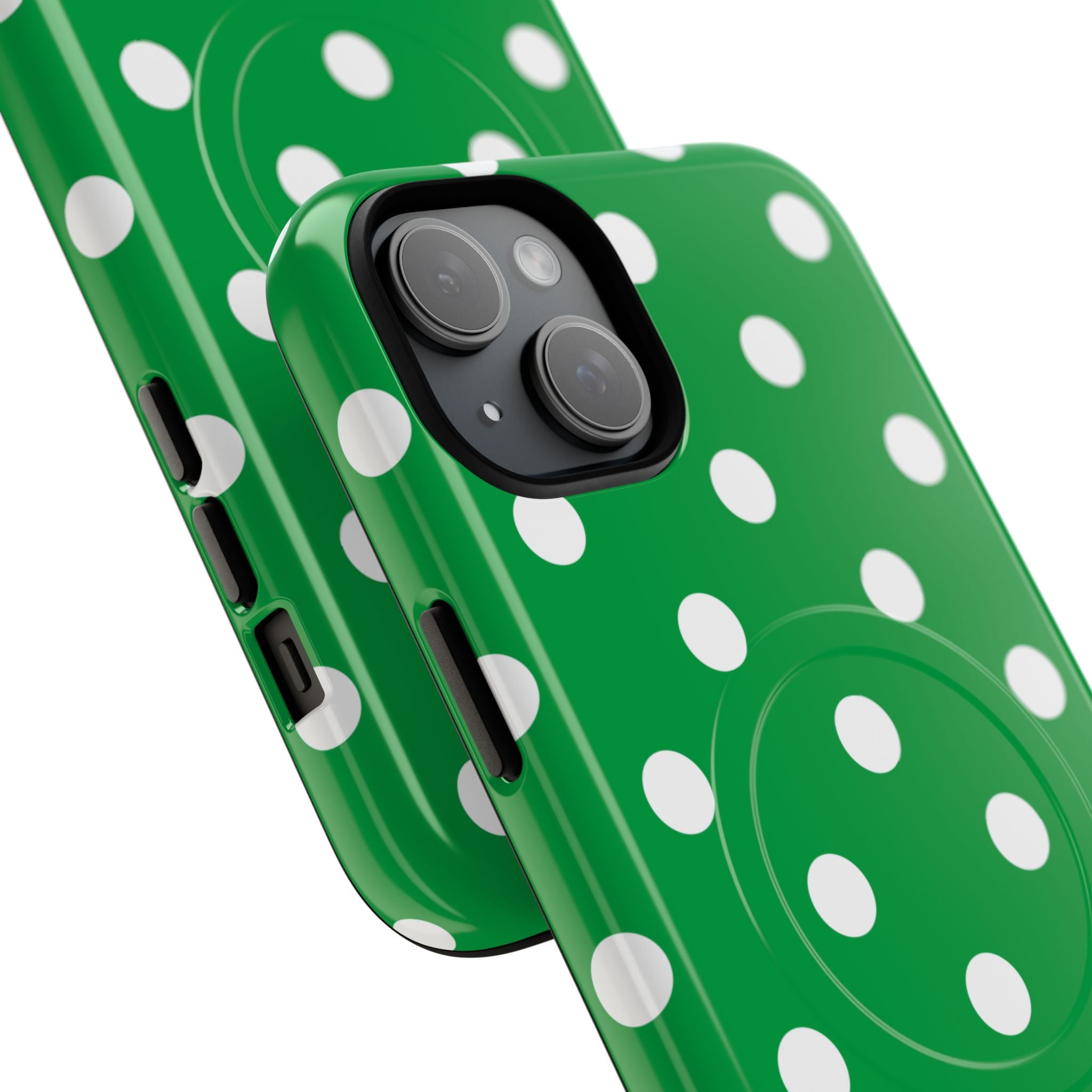 White Polka Dot Green Phone Case | Tough Magnetic Case