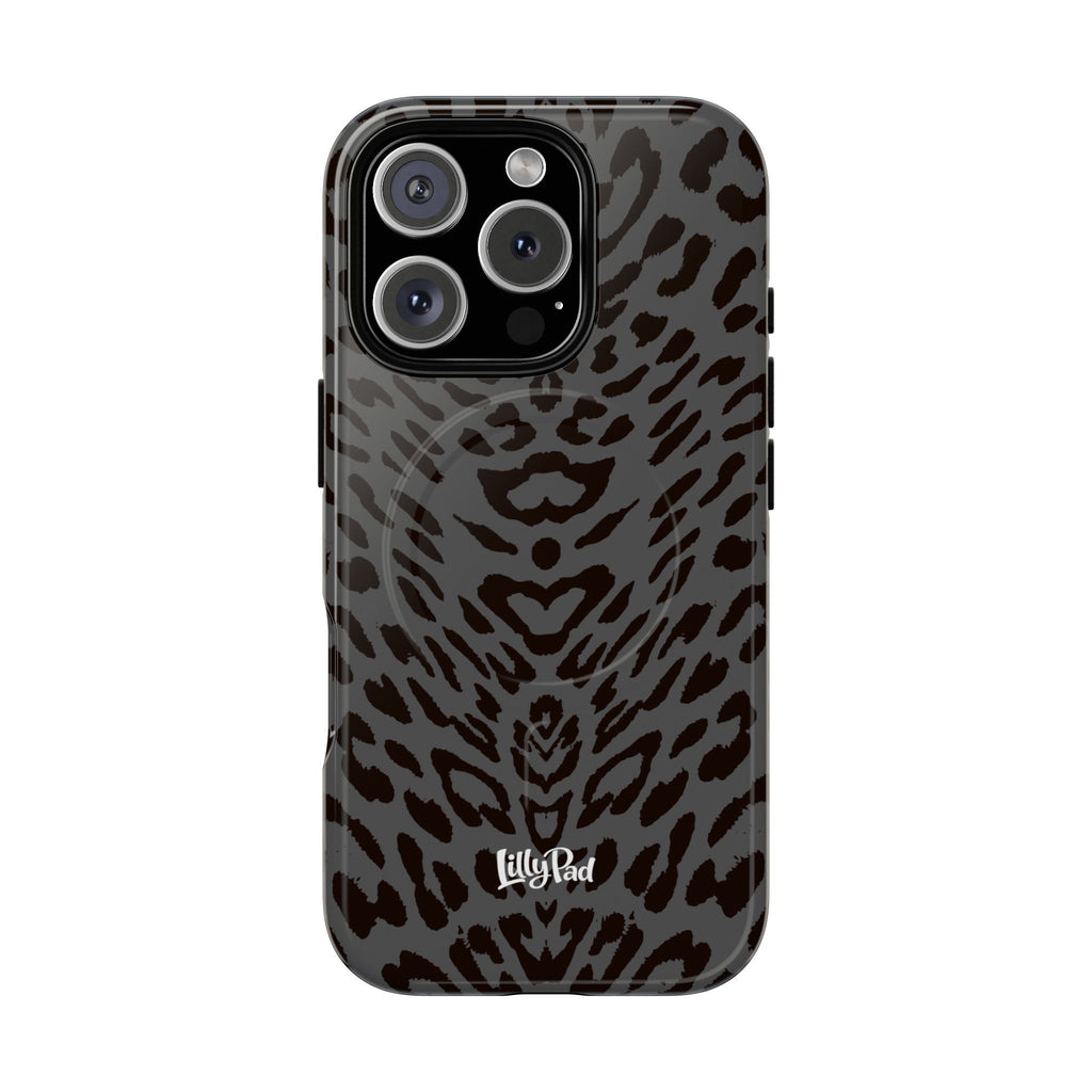 Leopard Print Magnetic Phone Case | Tough Magnetic Case, Black Animal Pattern