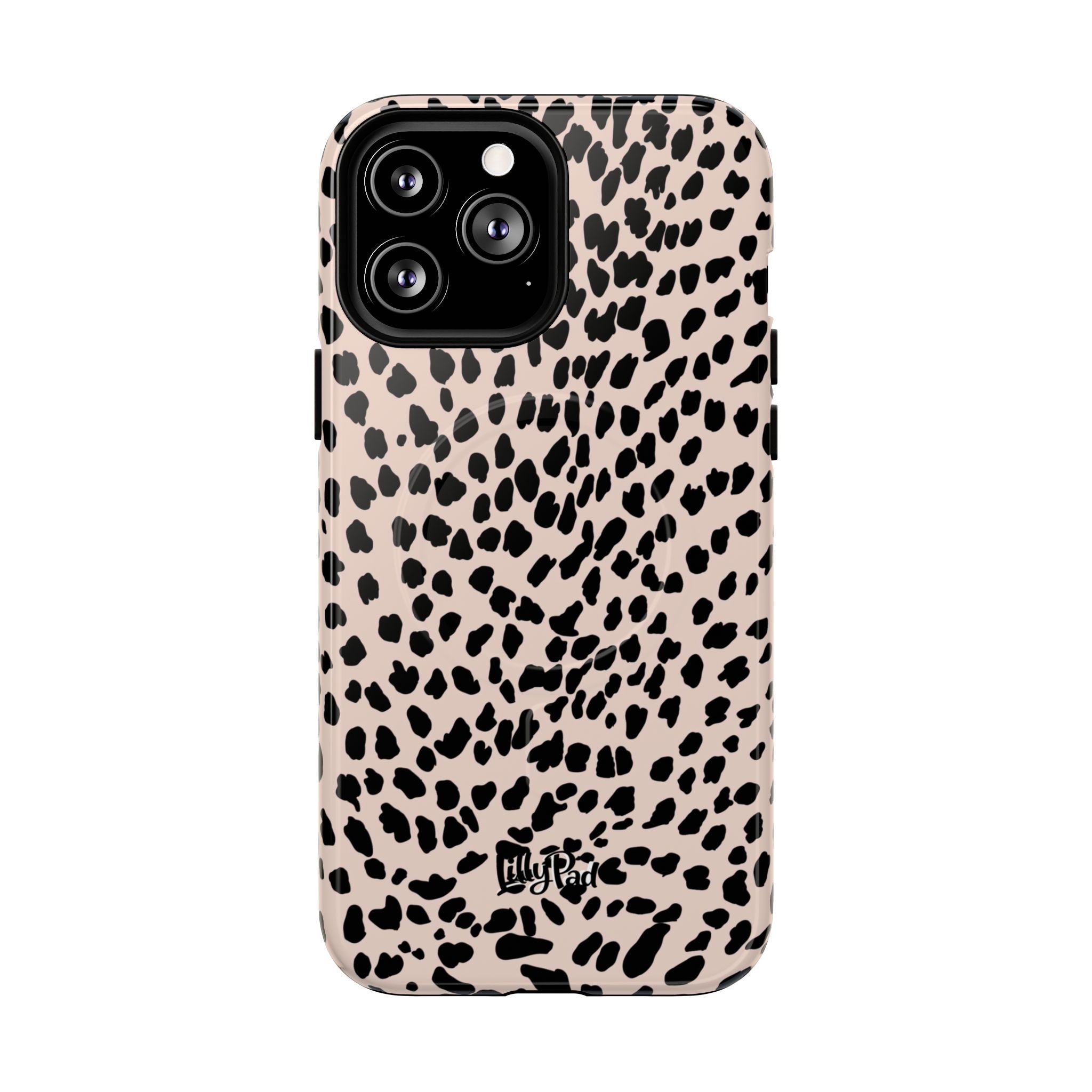 Leopard Print Phone Case Tough Magnetic Case | Pink Black Spot iPhone Cover