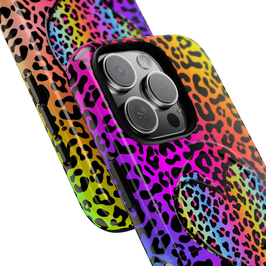 Rainbow Leopard Heart Phone Case | Tough Magnetic Case