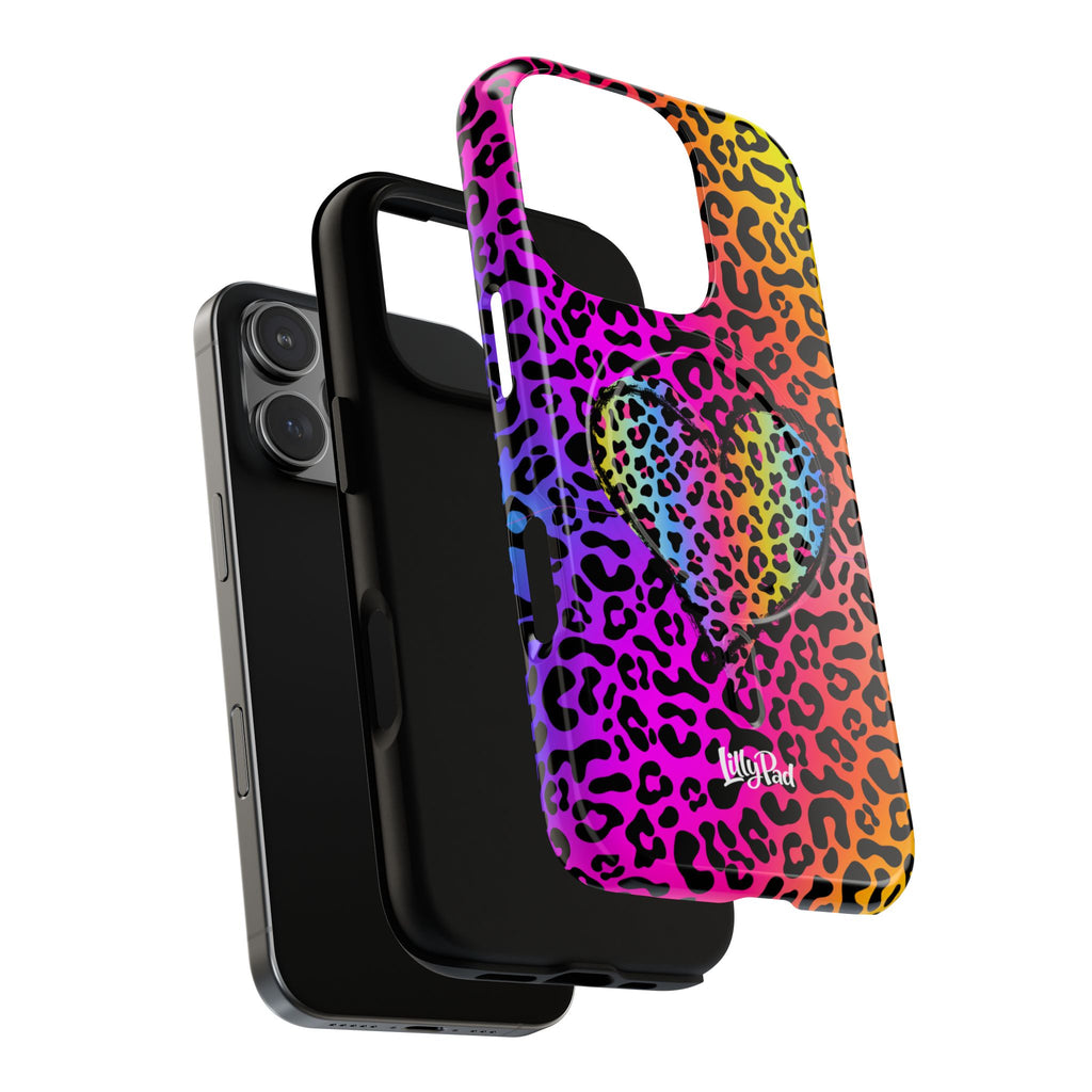 Rainbow Leopard Heart Phone Case | Tough Magnetic Case
