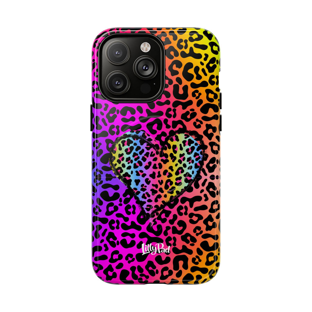 Rainbow Leopard Heart Phone Case | Tough Magnetic Case