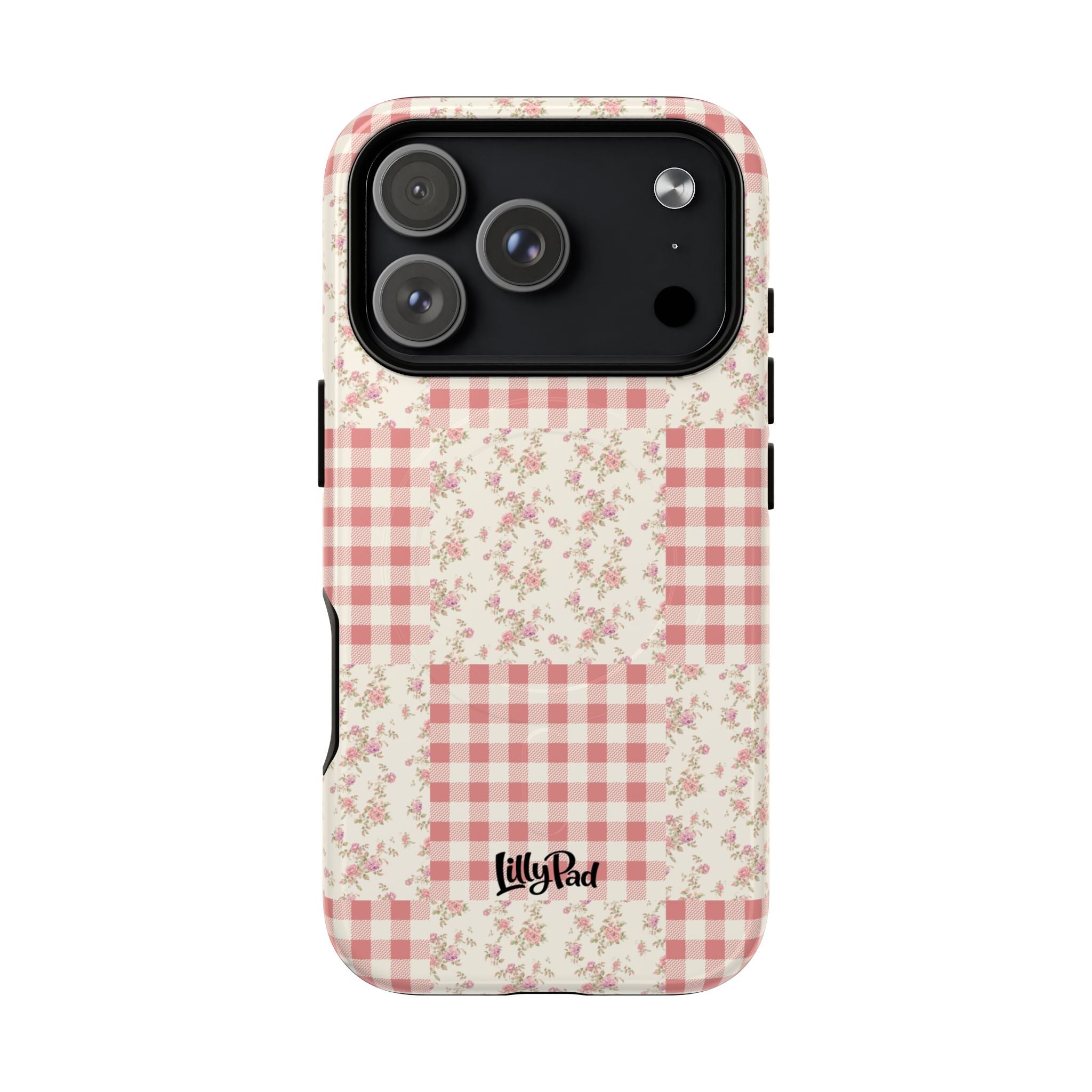 Pink Gingham Flower Phone Case | Tough Magnetic Case