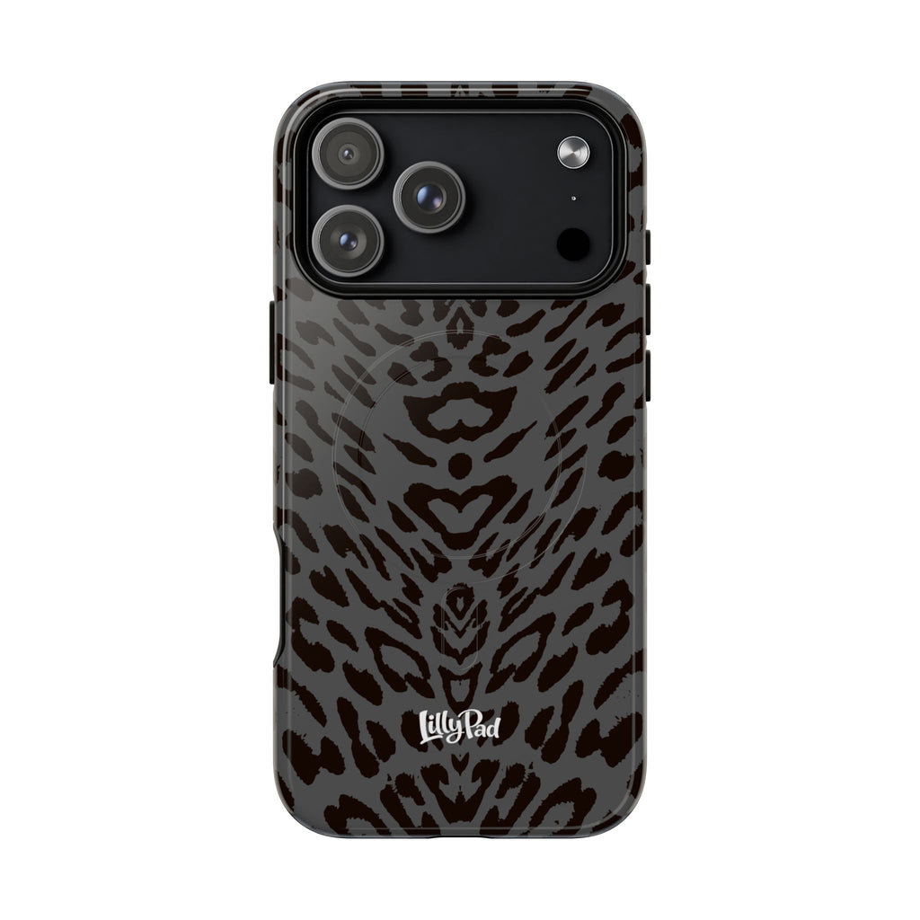 Leopard Print Magnetic Phone Case | Tough Magnetic Case, Black Animal Pattern