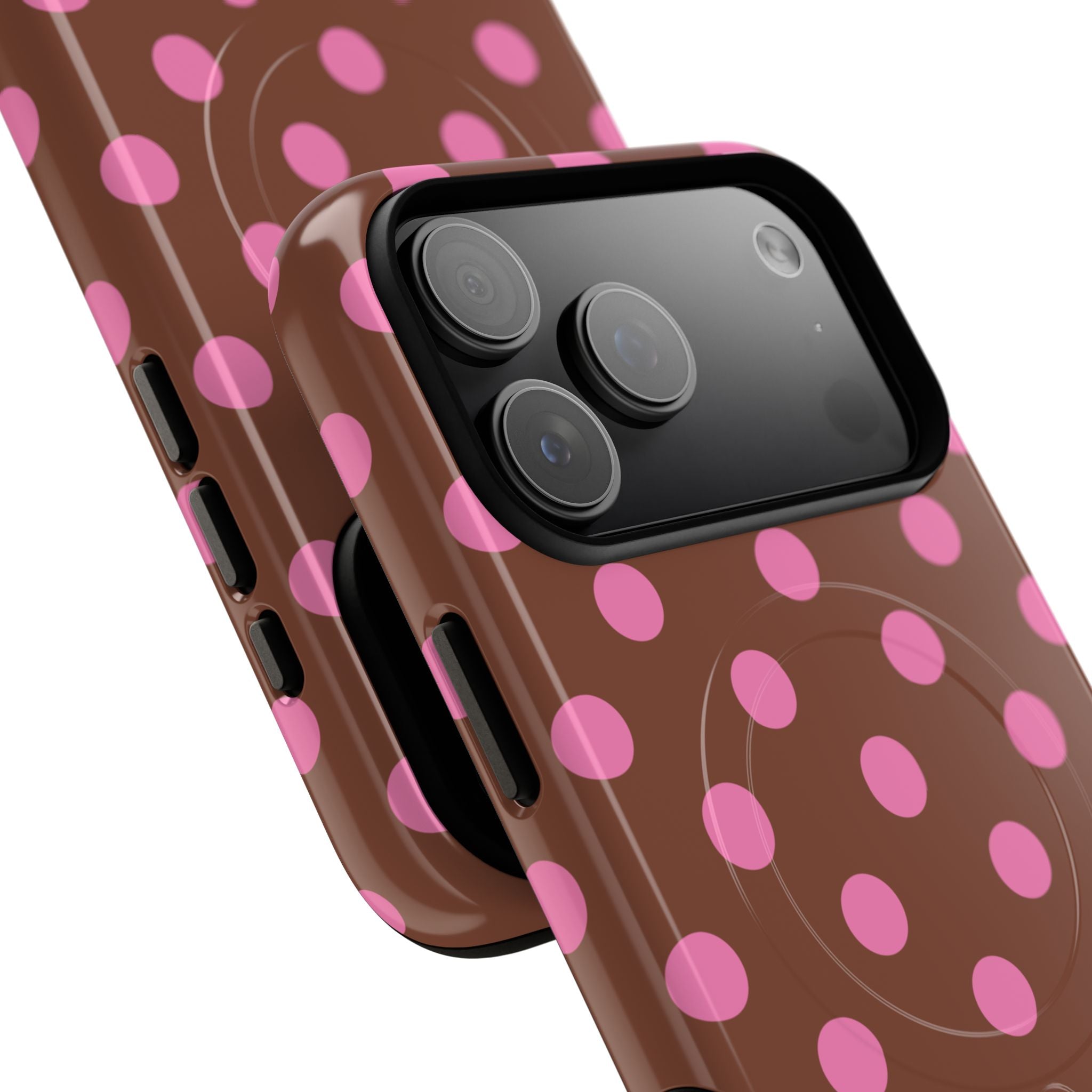 Pink Polka Dot Brown Phone Case | Magnetic Tough Case