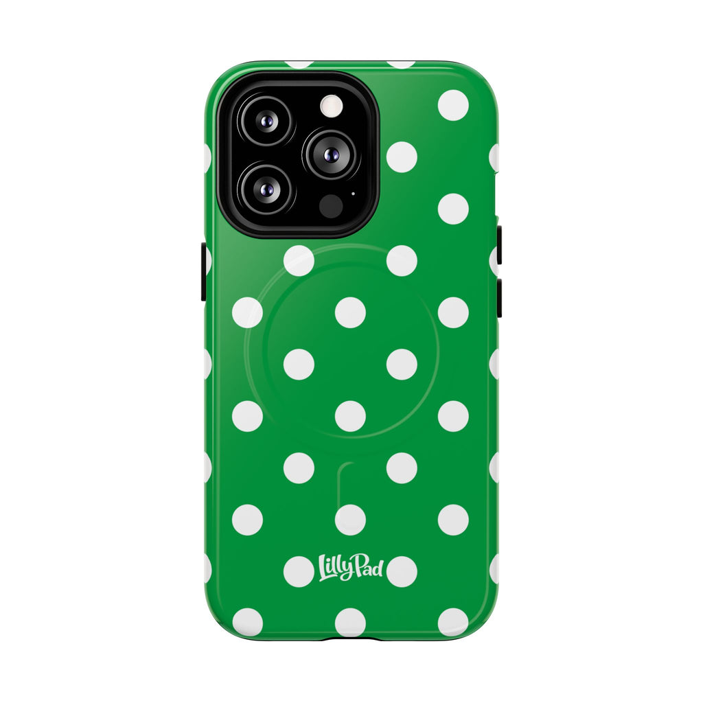 White Polka Dot Green Phone Case | Tough Magnetic Case