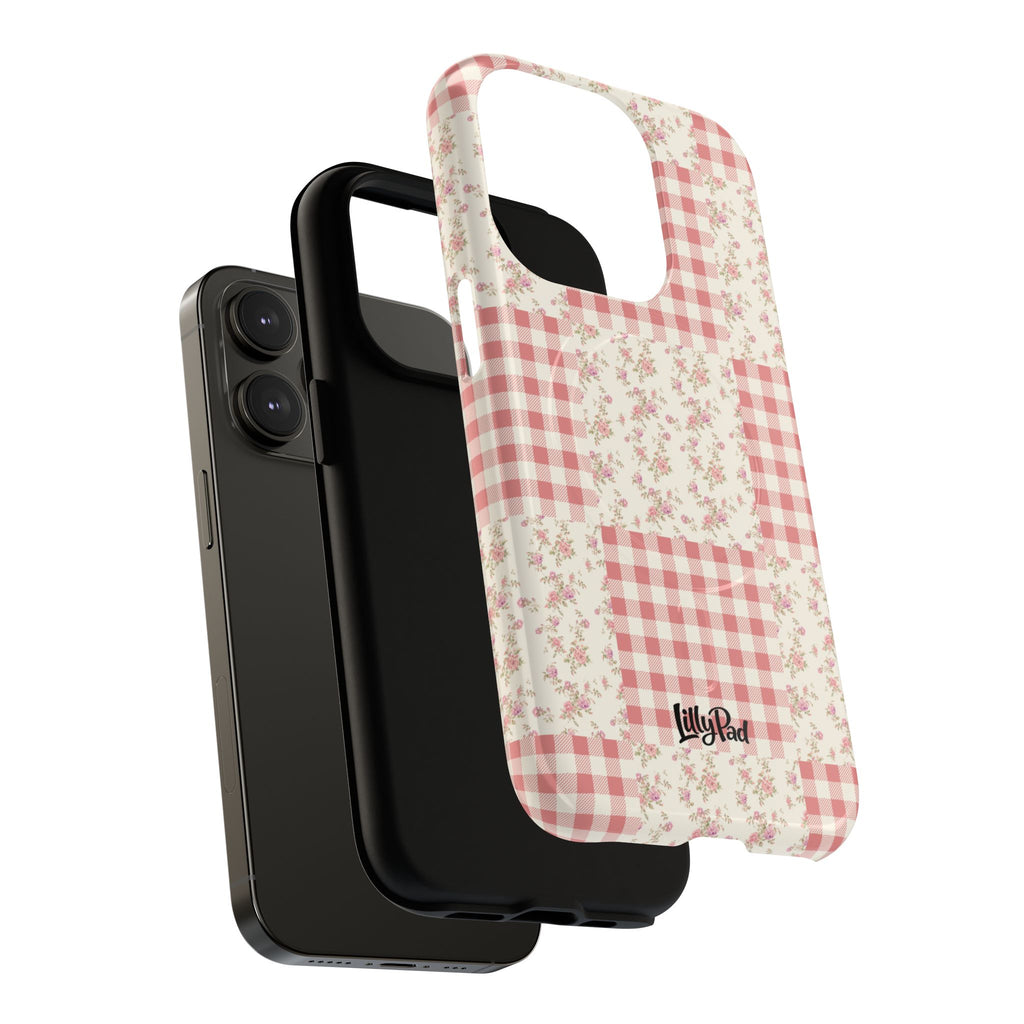 Pink Gingham Flower Phone Case | Tough Magnetic Case