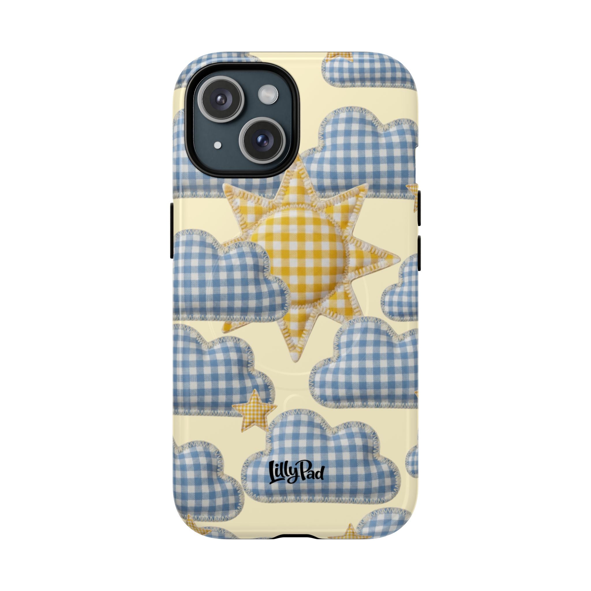 Gingham Sun and Clouds Phone Case | Tough Magnetic Case
