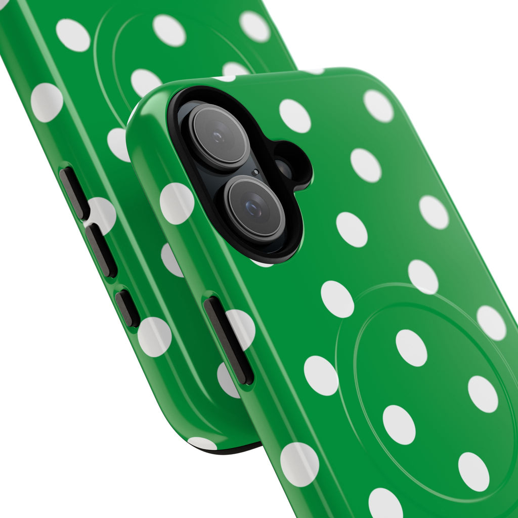 White Polka Dot Green Phone Case | Tough Magnetic Case