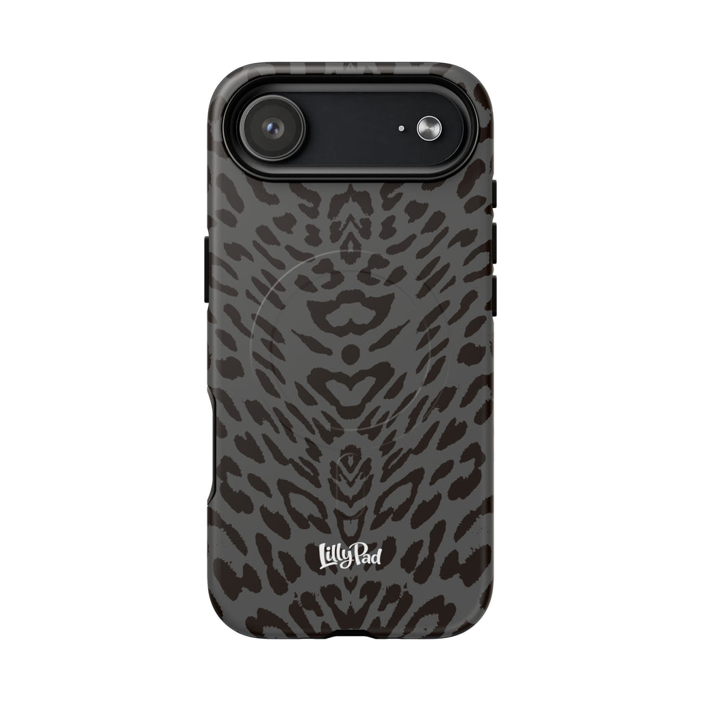 Leopard Print Magnetic Phone Case | Tough Magnetic Case, Black Animal Pattern