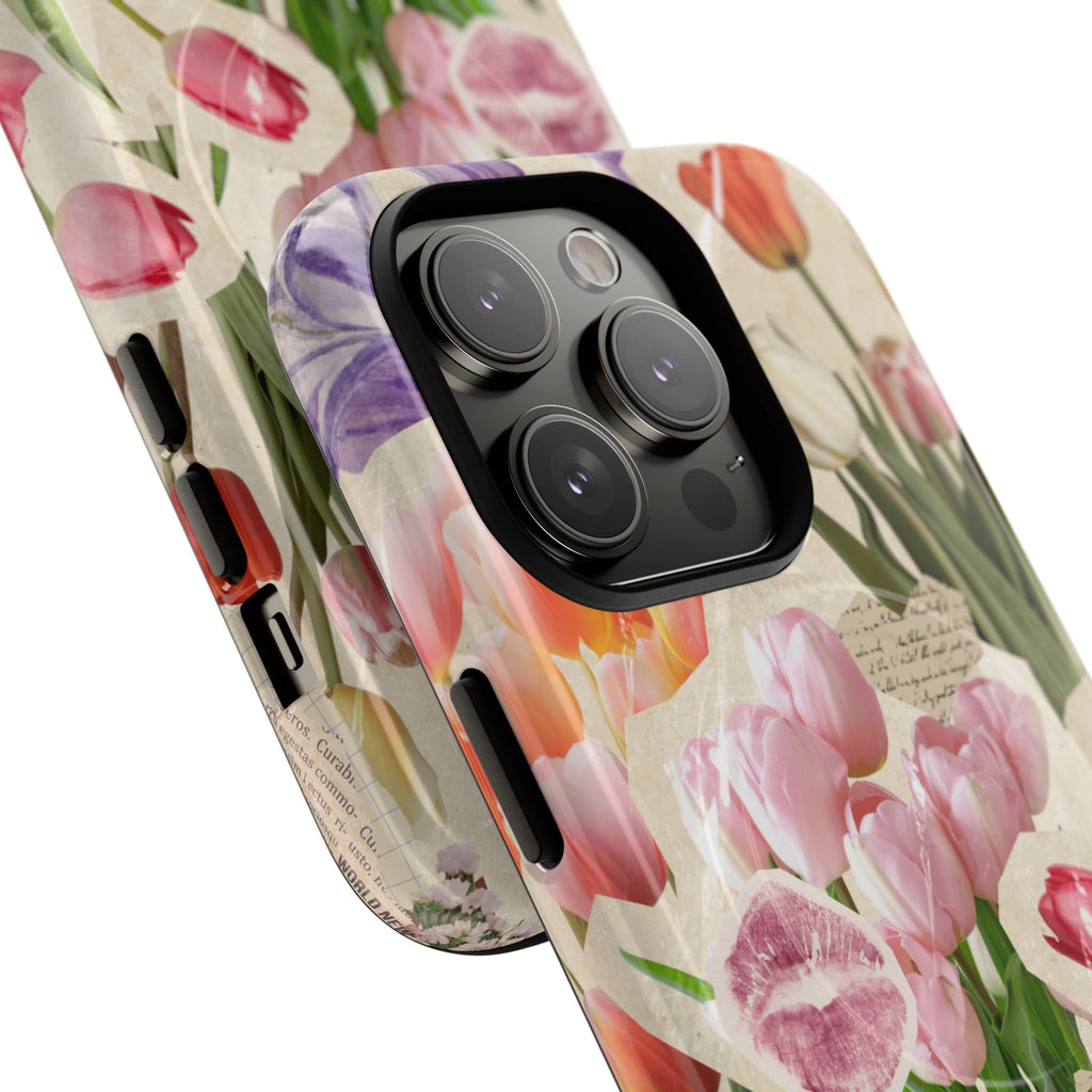 Vintage Tulip Collage Tough Phone Case | Floral iPhone Magnetic Case