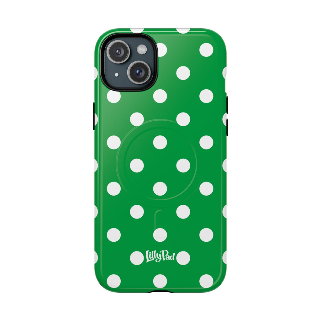 White Polka Dot Green Phone Case | Tough Magnetic Case