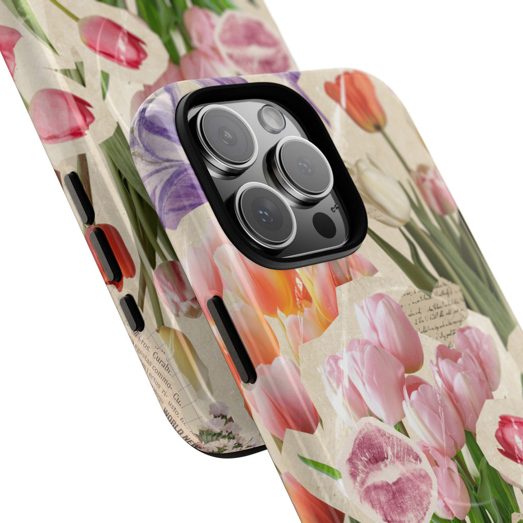 Vintage Tulip Collage Tough Phone Case | Floral iPhone Magnetic Case