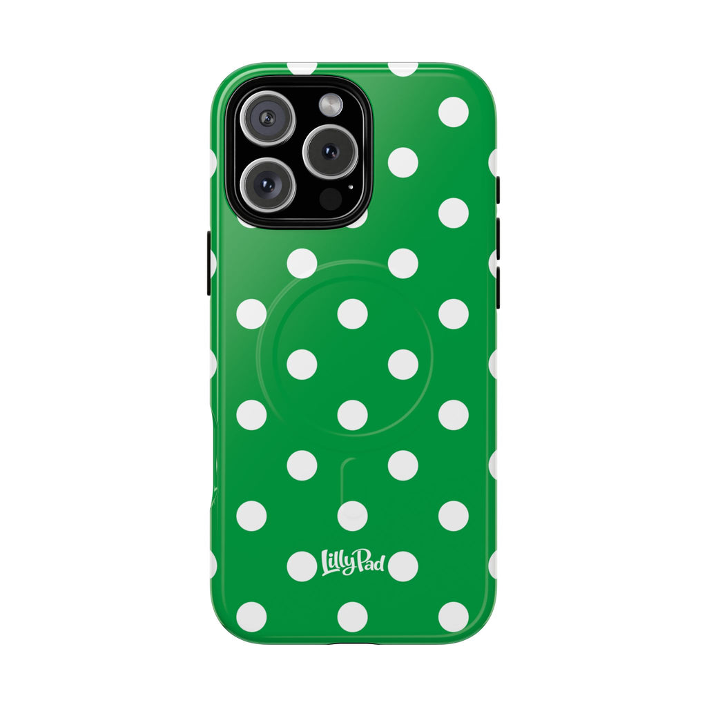 White Polka Dot Green Phone Case | Tough Magnetic Case
