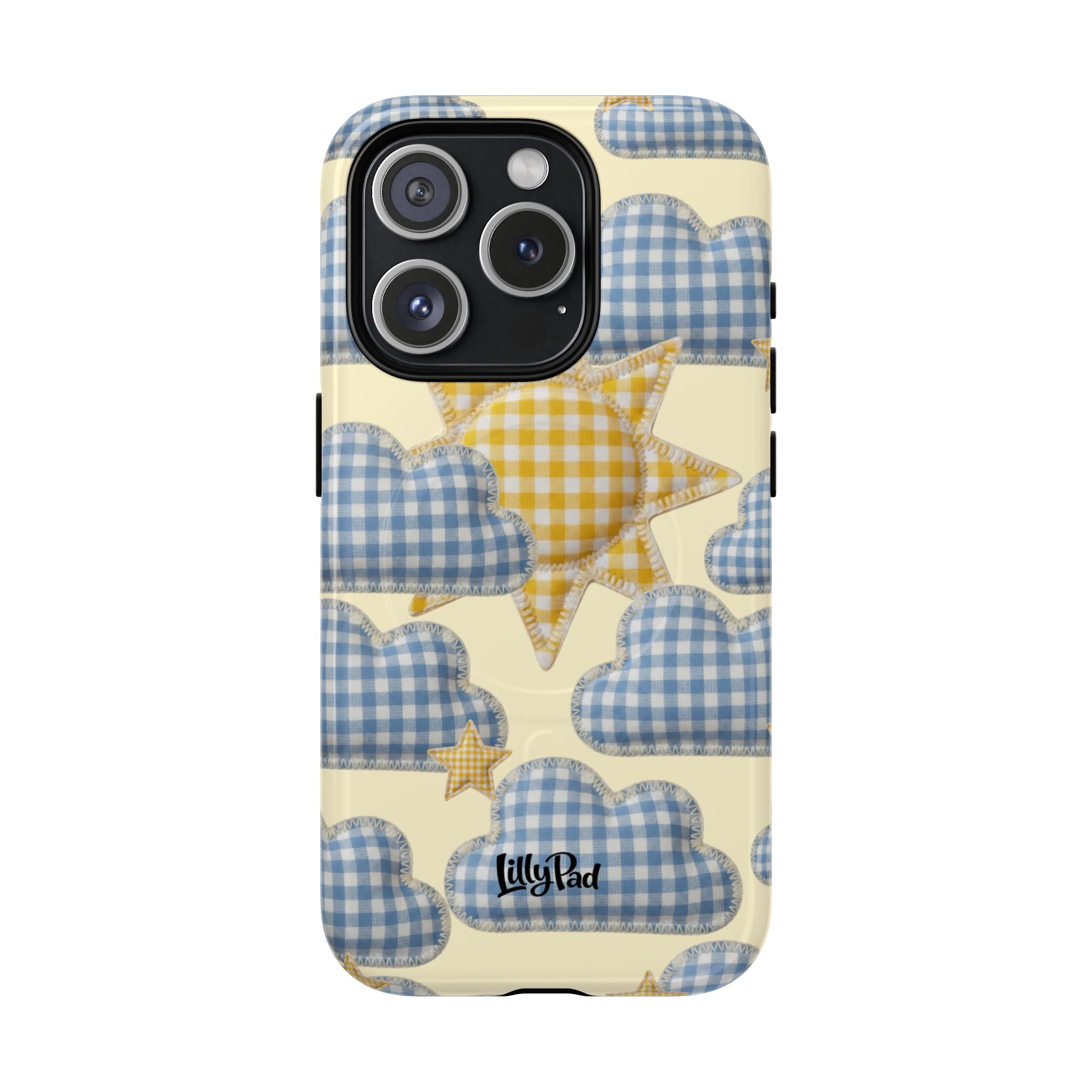 Gingham Sun and Clouds Phone Case | Tough Magnetic Case