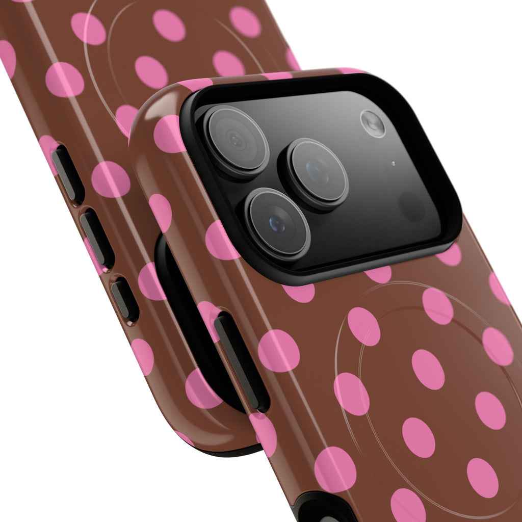 Pink Polka Dot Brown Phone Case | Magnetic Tough Case