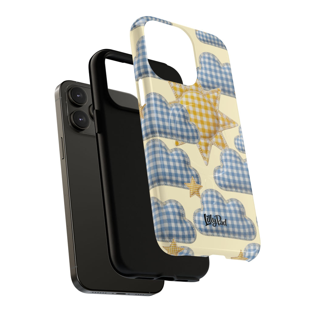Gingham Sun and Clouds Phone Case | Tough Magnetic Case