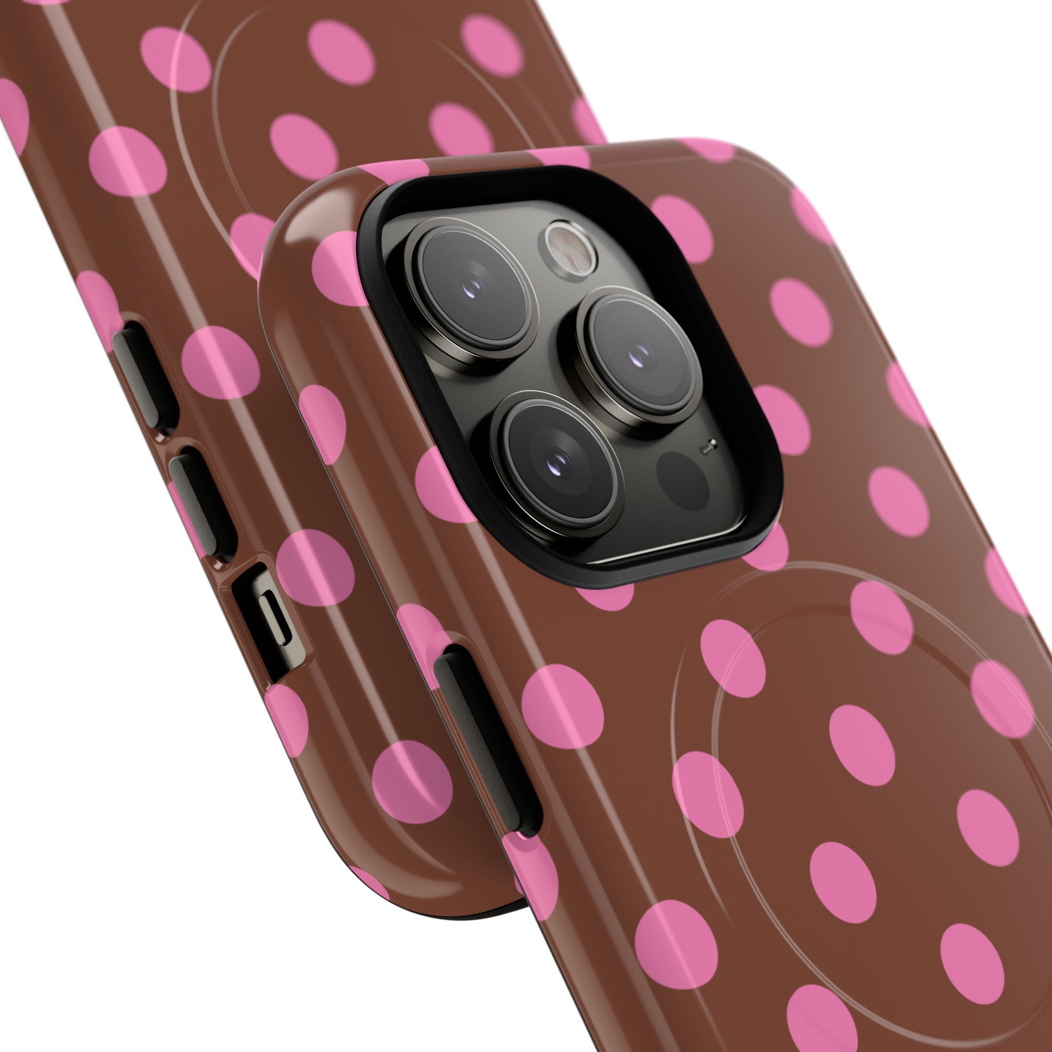 Pink Polka Dot Brown Phone Case | Magnetic Tough Case