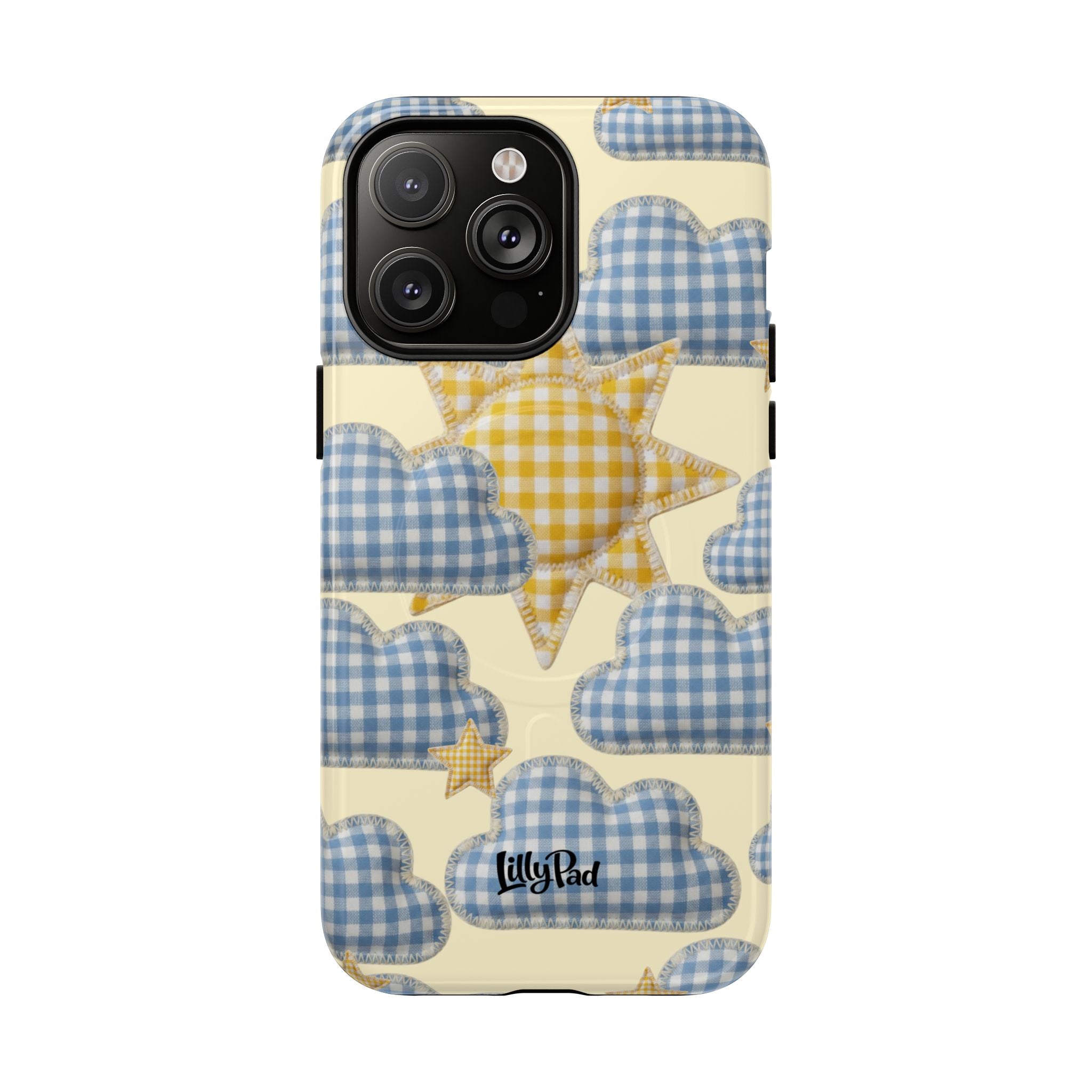 Gingham Sun and Clouds Phone Case | Tough Magnetic Case