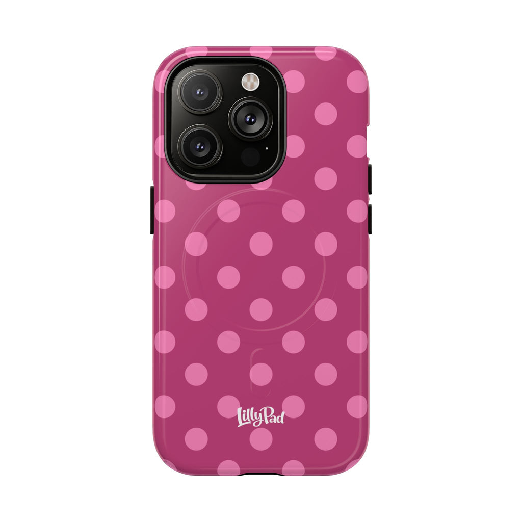 Pink Polka Dot Tough Magnetic Case | Phone Cover, MagSafe Compatible