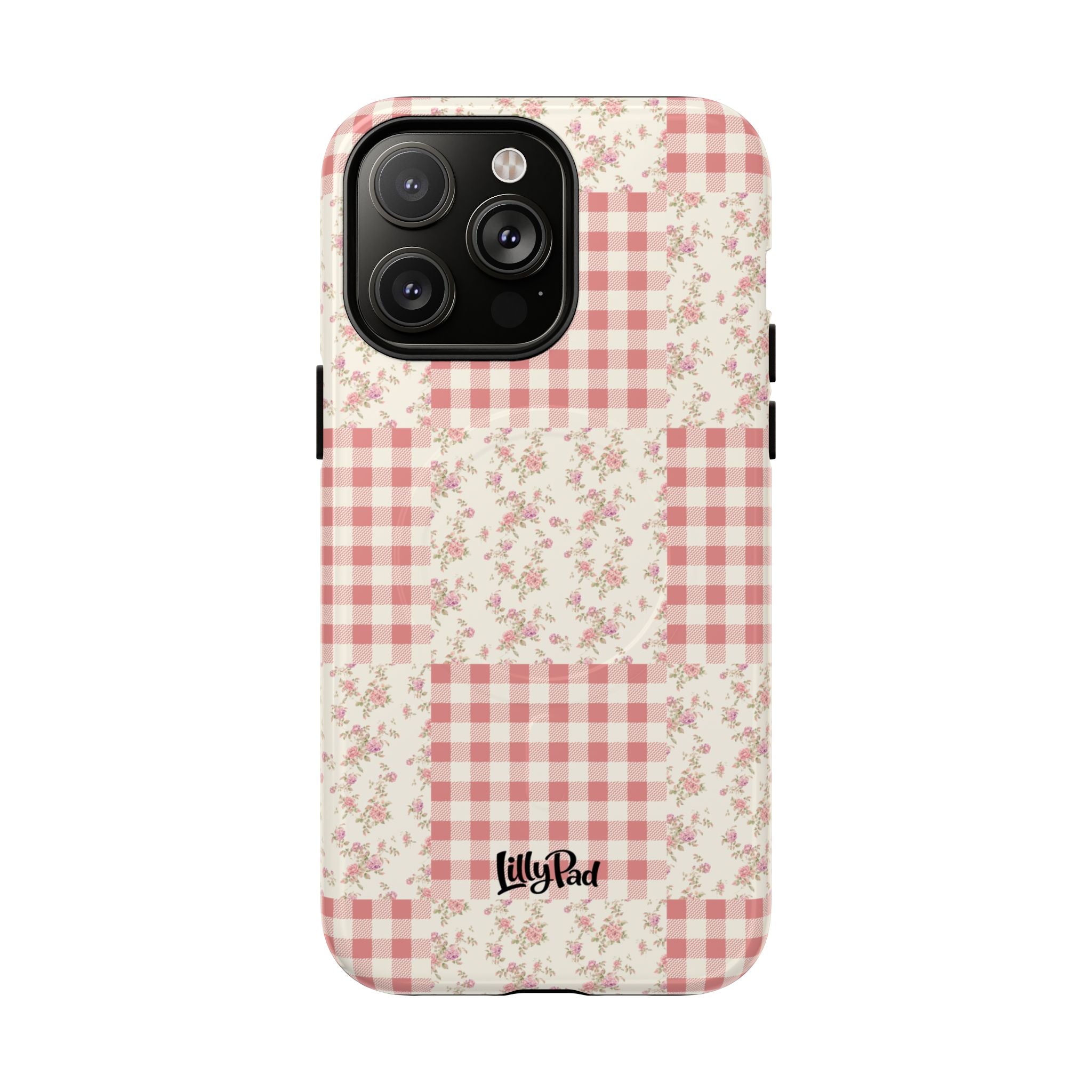 Pink Gingham Flower Phone Case | Tough Magnetic Case