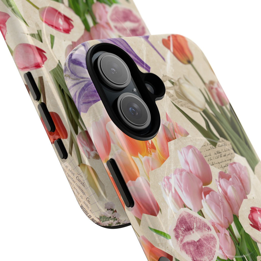 Vintage Tulip Collage Tough Phone Case | Floral iPhone Magnetic Case