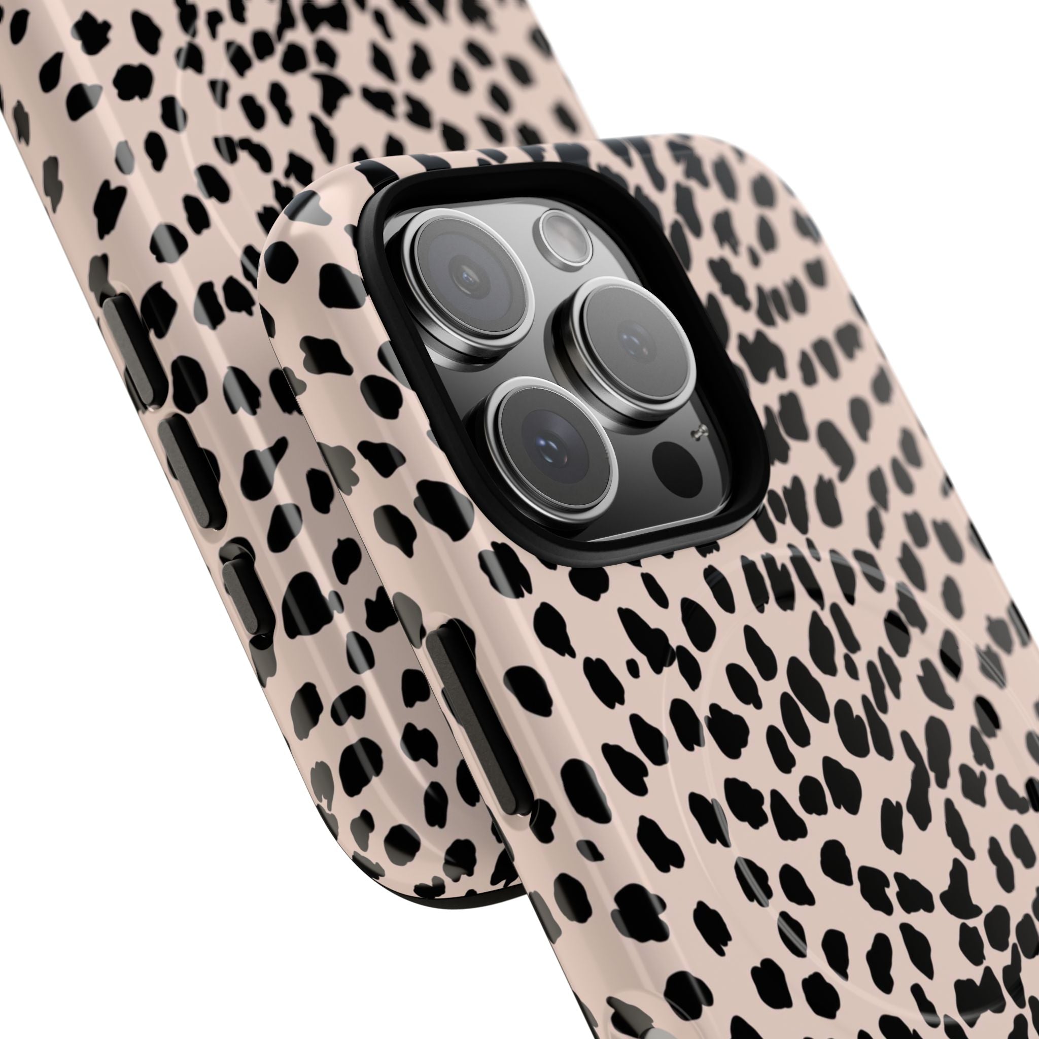 Leopard Print Phone Case Tough Magnetic Case | Pink Black Spot iPhone Cover