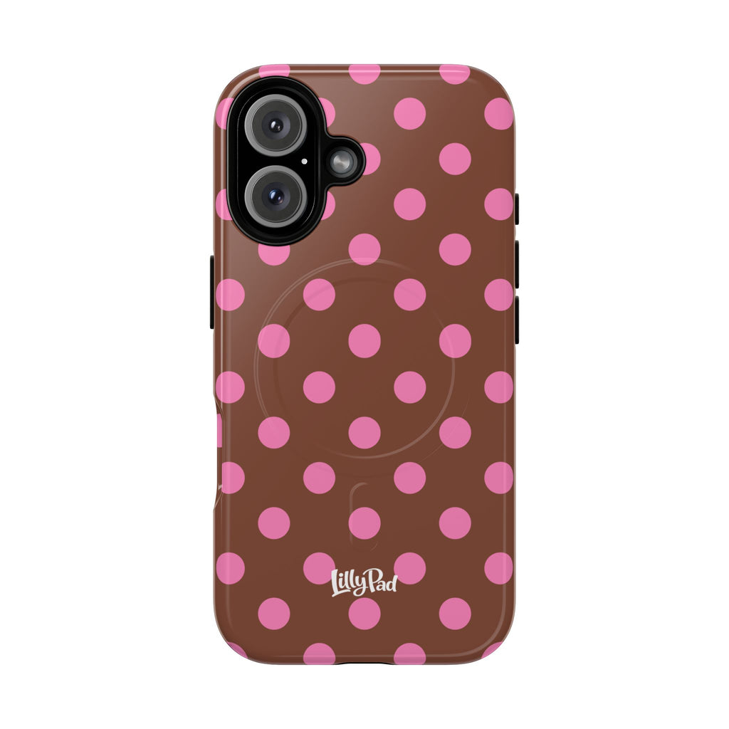 Pink Polka Dot Brown Phone Case | Magnetic Tough Case