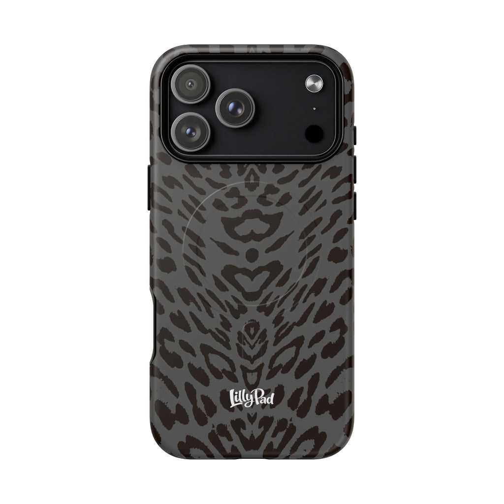 Leopard Print Magnetic Phone Case | Tough Magnetic Case, Black Animal Pattern