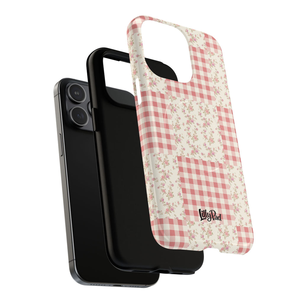 Pink Gingham Flower Phone Case | Tough Magnetic Case